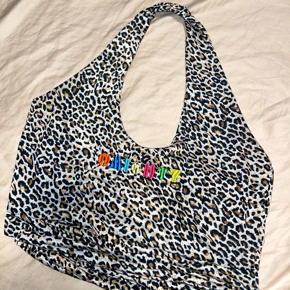 OMIGHTY leopard top with rainbow lettering